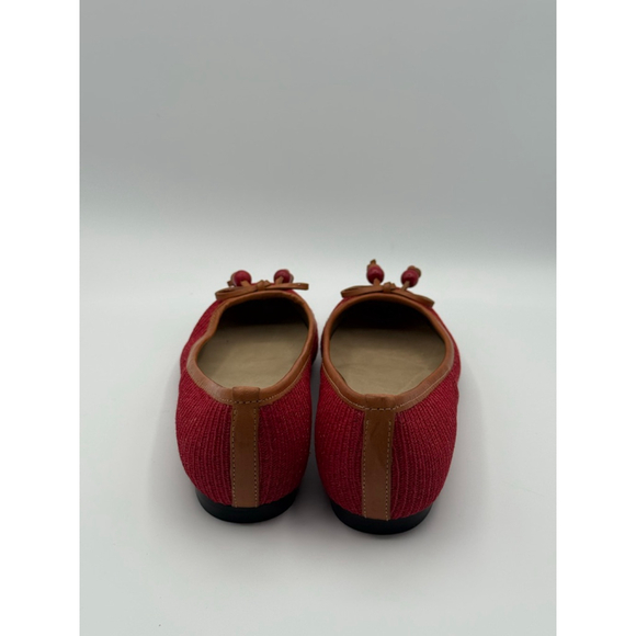 Talbots Red Woven Ballet Flats 6.5B Handmade in Brazil, Leather Sole, Beaded Bow - Picture 4 of 7